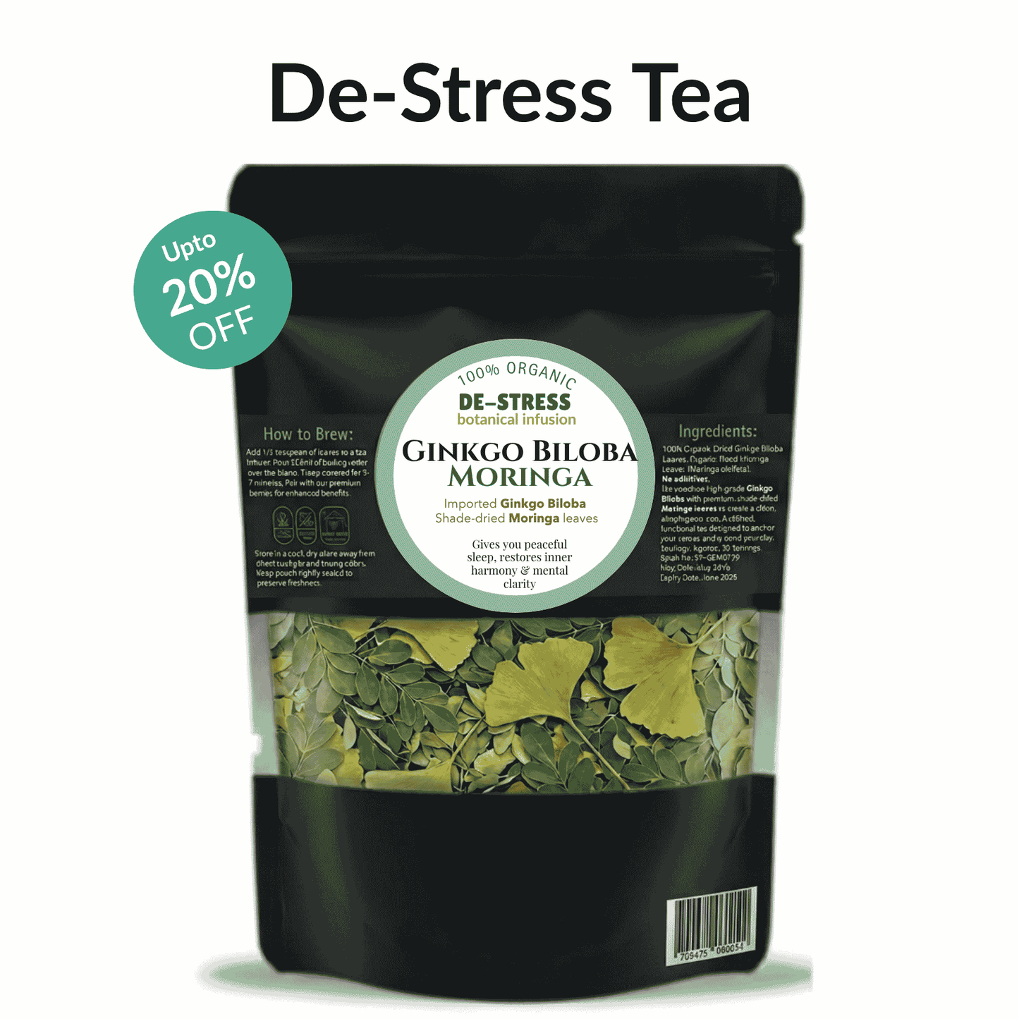 De-Stress Tea | Premium Ginkgo Biloba & Moringa